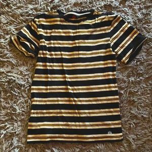 Black yellow and white striped shirt